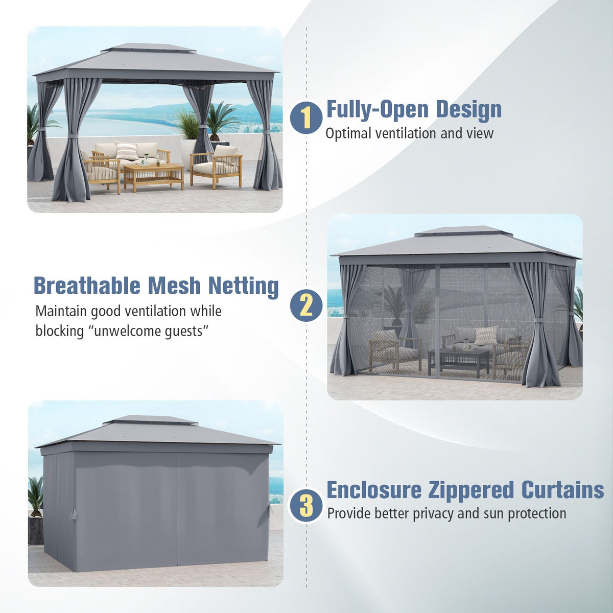 Double-Roof Canopy Tent with Mesh Netting and Soft Fabric Top