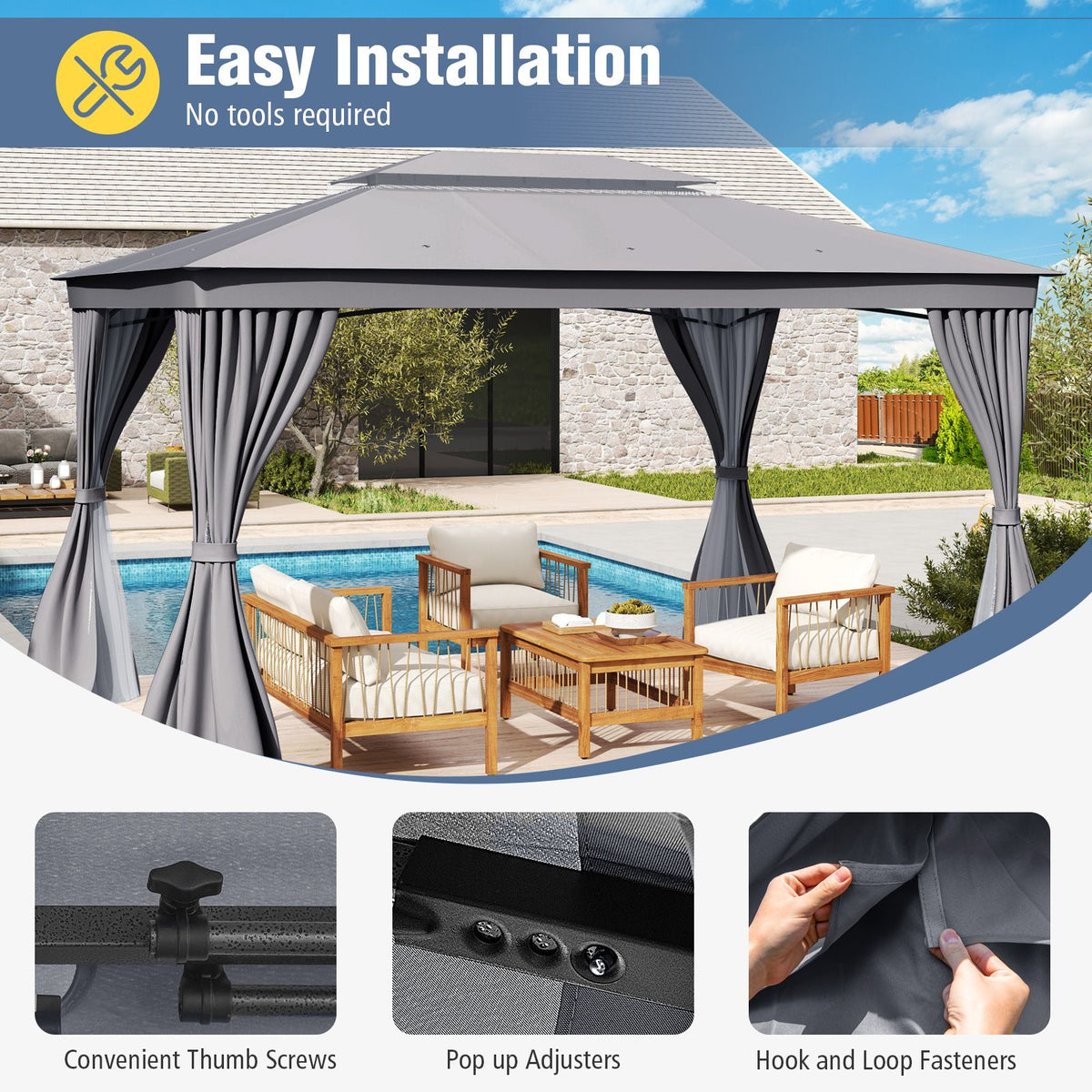 Double-Roof Canopy Tent with Mesh Netting and Soft Fabric Top