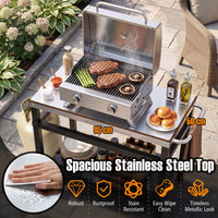 Double-Shelf Grill Table with 85 x 50 cm Stainless Steel Top