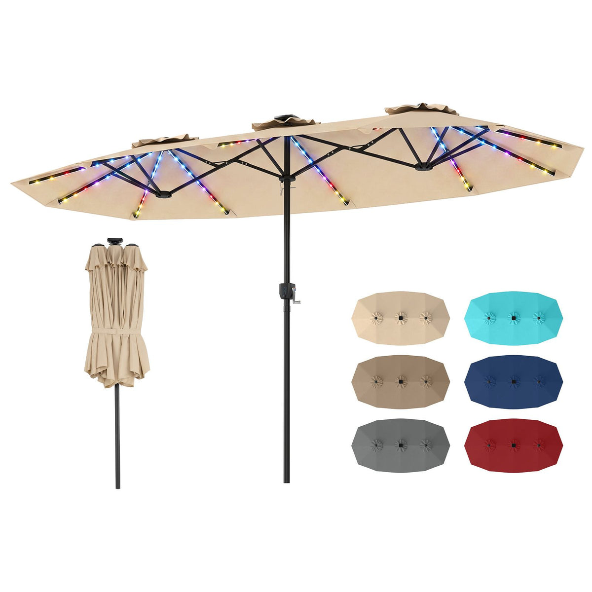 Double-Sided Patio Umbrella with Color-Changing Solar LED