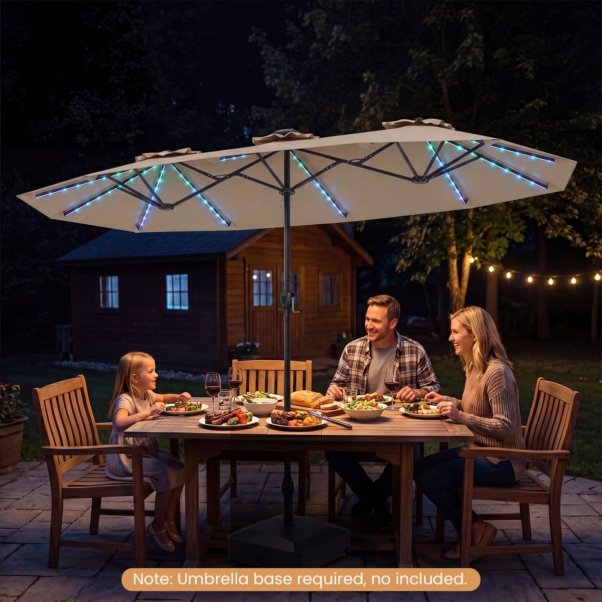 Double-Sided Patio Umbrella with Color-Changing Solar LED