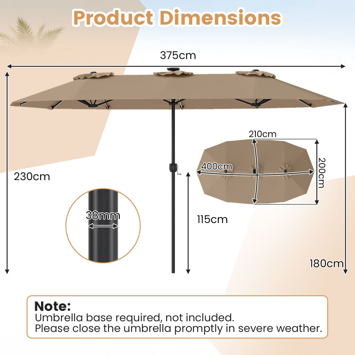 Double-Sided Patio Umbrella with Color-Changing Solar LED