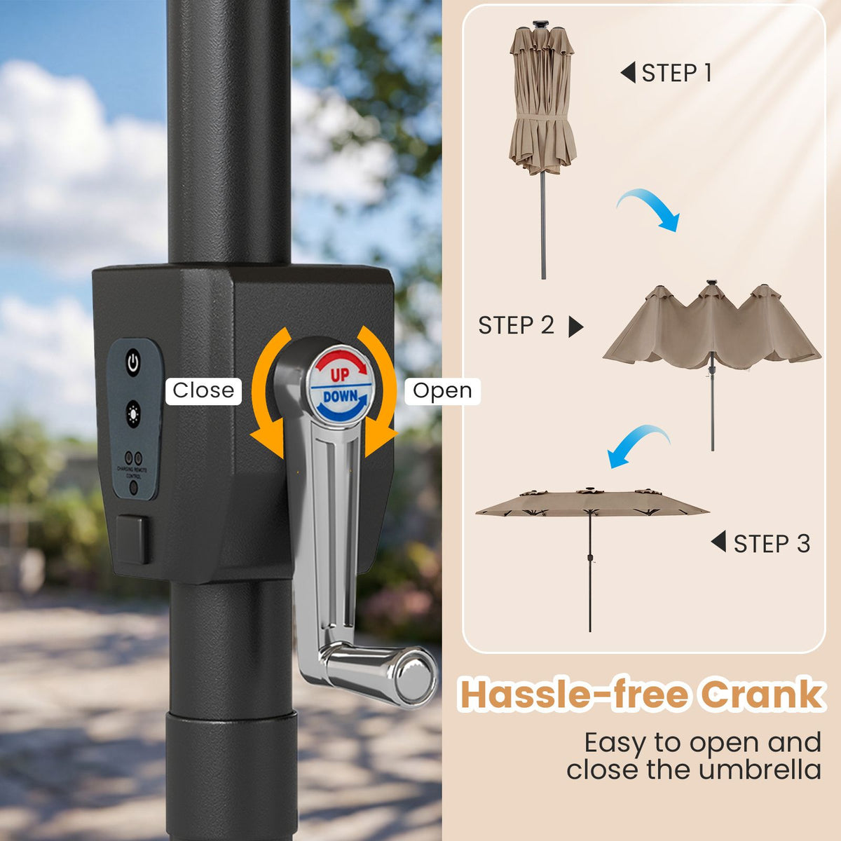 Double-Sided Patio Umbrella with Color-Changing Solar LED