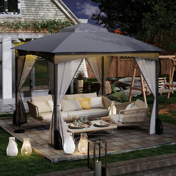 3 X 3M Patio Gazebo with Double Roof Canopy and Sandbags for Garden