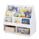 Double-Sided Kids Bookshelf on Wheels with Chalkboard and Open Cubes