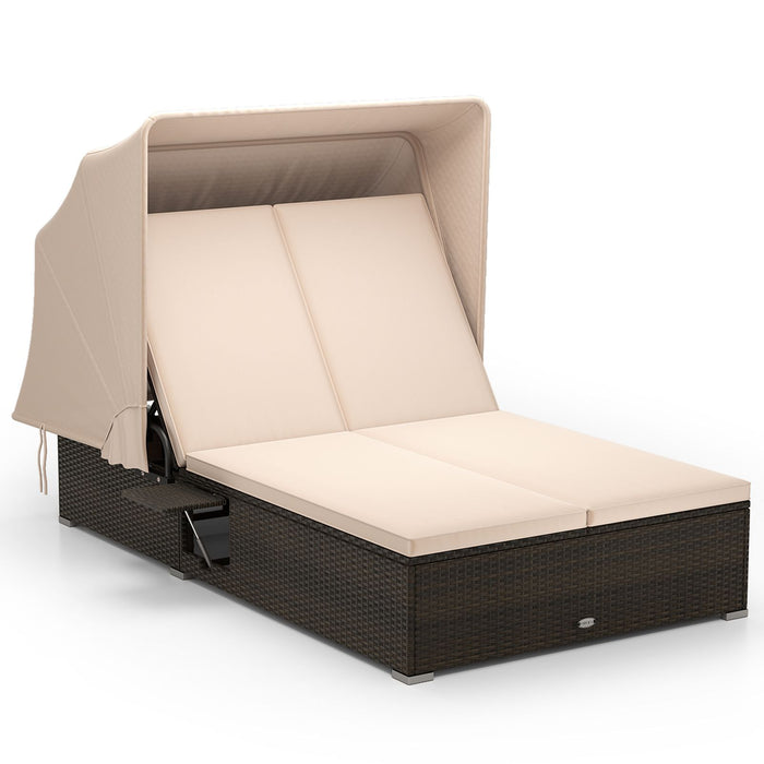 Double Chaise Lounge with Adjustable Recliner and Folding Trays