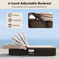 Double Chaise Lounge with Adjustable Recliner and Folding Trays