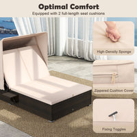 Double Chaise Lounge with Adjustable Recliner and Folding Trays