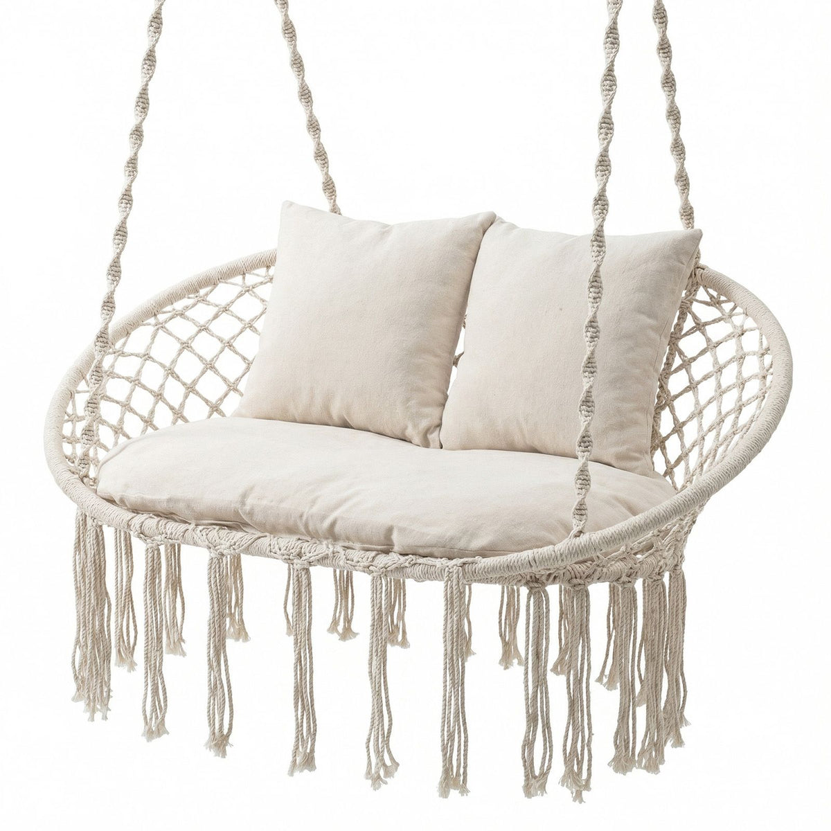 Double Swing Chair with Cushions for Indoor Outdoor Use
