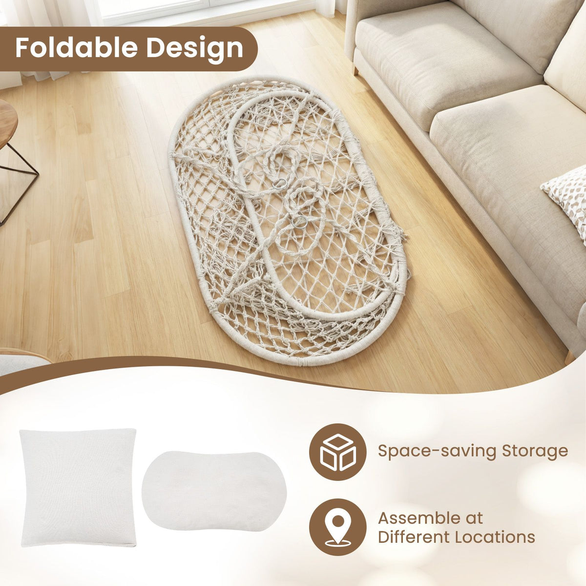 Double Swing Chair with Cushions for Indoor Outdoor Use