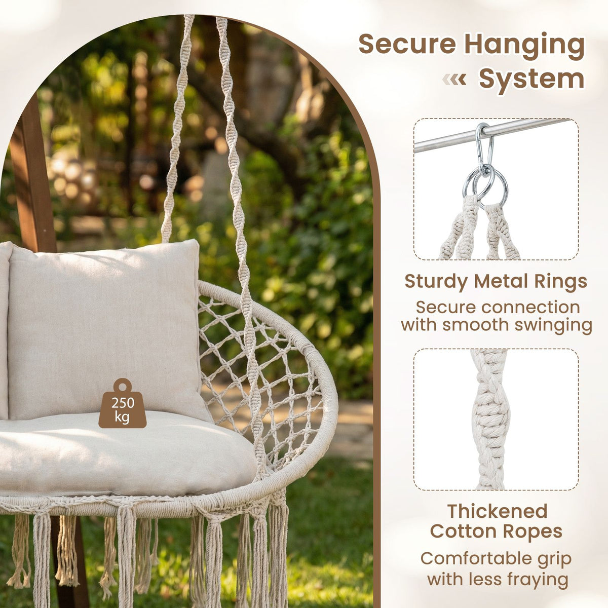 Double Swing Chair with Cushions for Indoor Outdoor Use