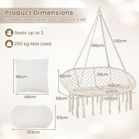 Double Swing Chair with Cushions for Indoor Outdoor Use