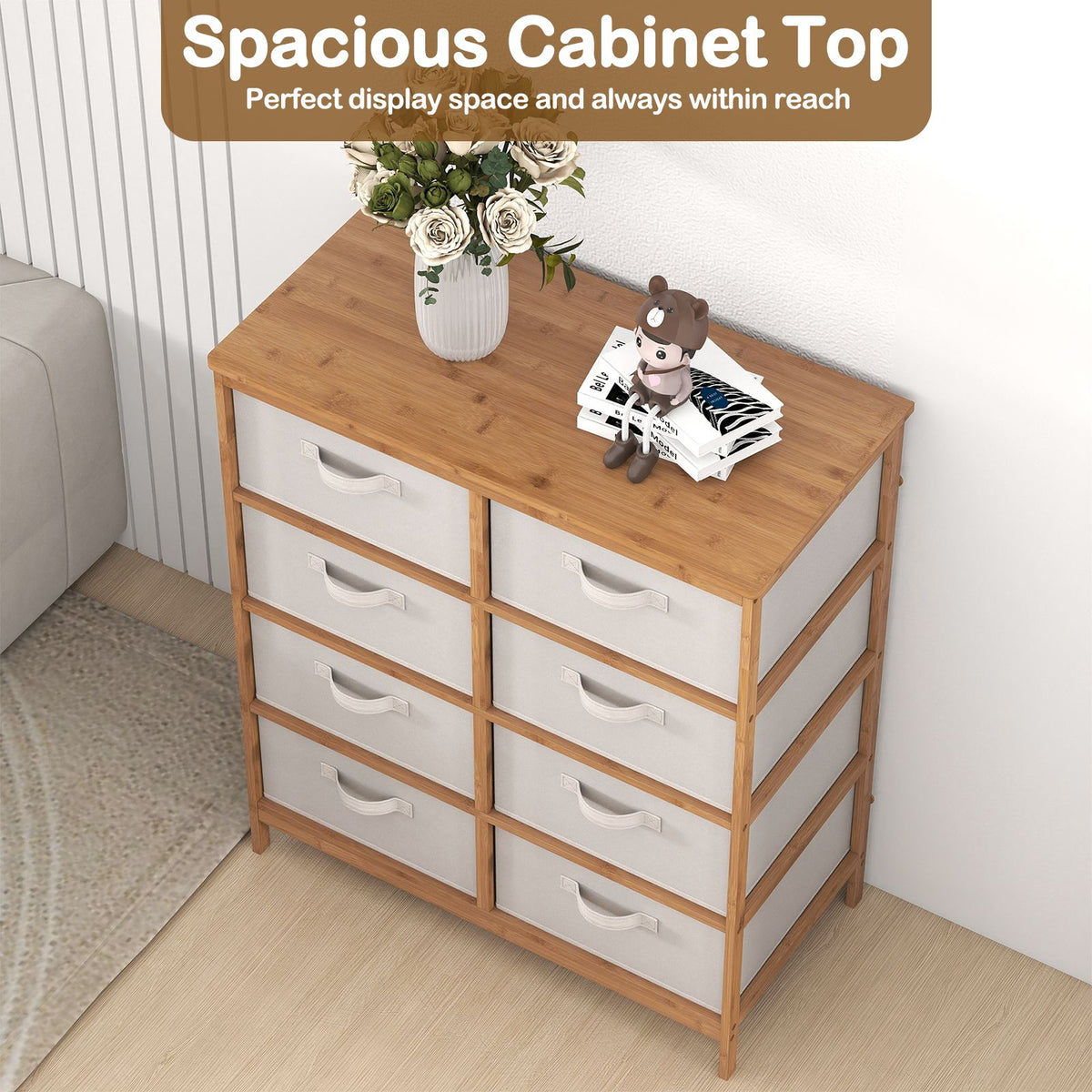 8 Drawers Dresser with Removable Fabric Bins for Closet Living Room