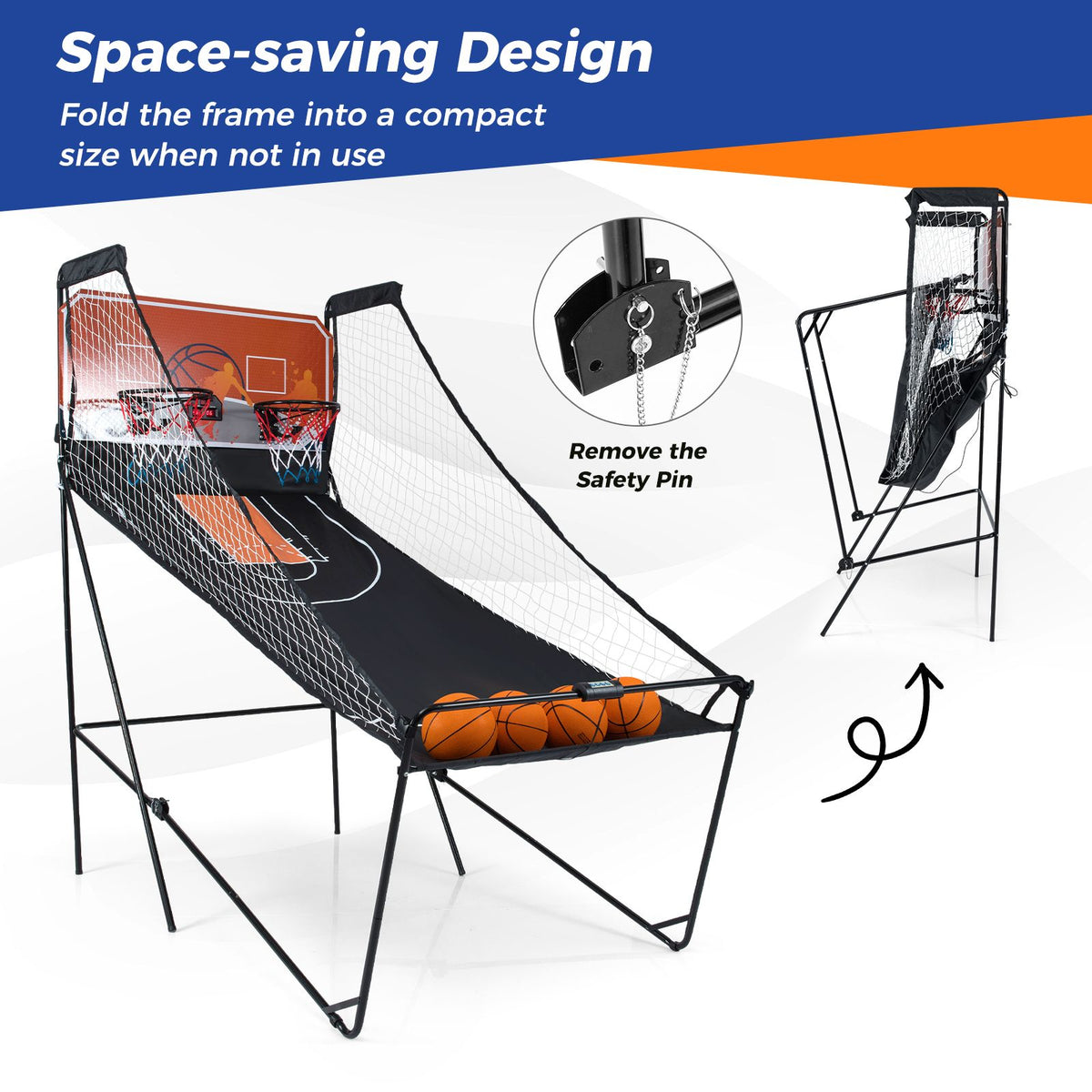 Dual Shot Arcade Basketball Game with LED Electronic Scoreboard and 8 Game Modes