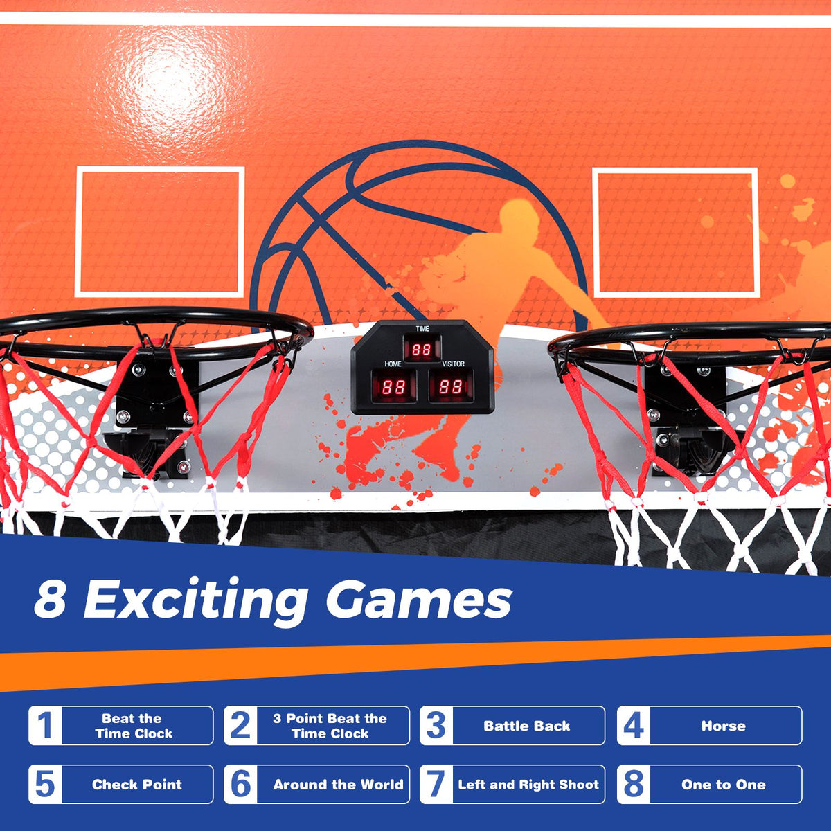 Dual Shot Arcade Basketball Game with LED Electronic Scoreboard and 8 Game Modes