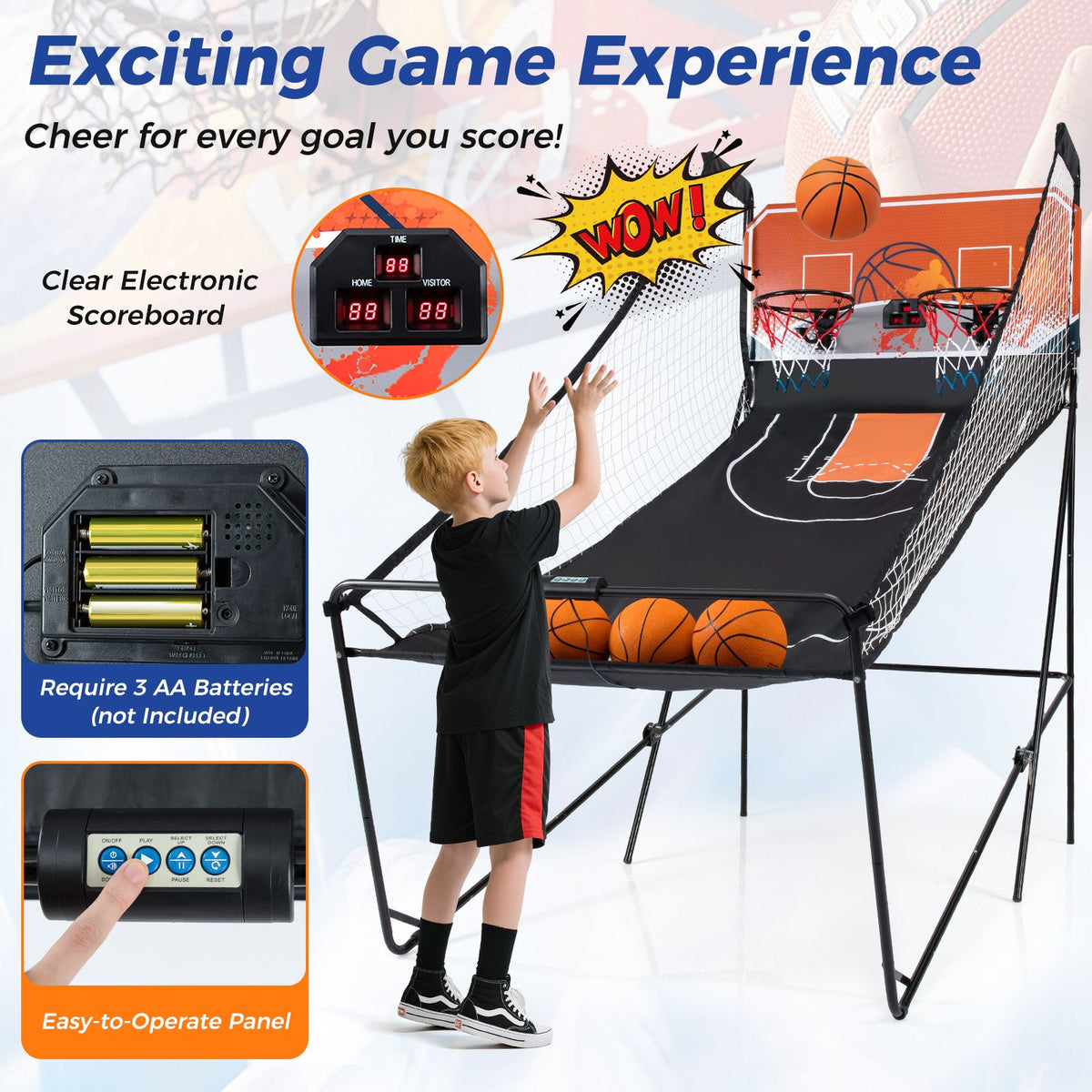 Dual Shot Arcade Basketball Game with LED Electronic Scoreboard and 8 Game Modes