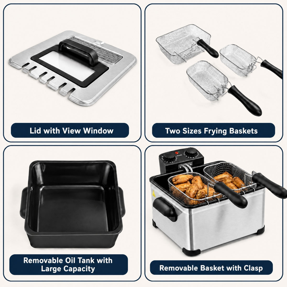 2000W Stainless Steel Electric Deep Fryer 5L with Triple Baskets for Family