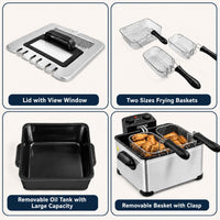 2000W Stainless Steel Electric Deep Fryer 5L with Triple Baskets for Family