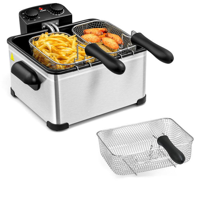 2000W Stainless Steel Electric Deep Fryer 5L with Triple Baskets for Family