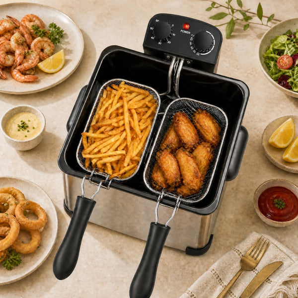 2000W Stainless Steel Electric Deep Fryer 5L with Triple Baskets for Family