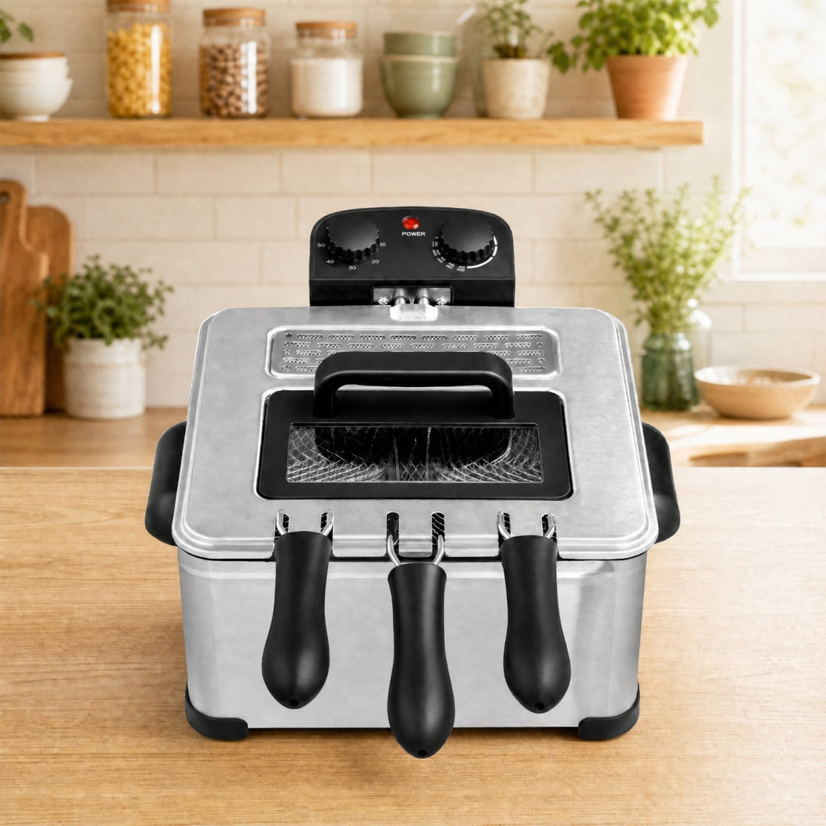 2000W Stainless Steel Electric Deep Fryer 5L with Triple Baskets for Family