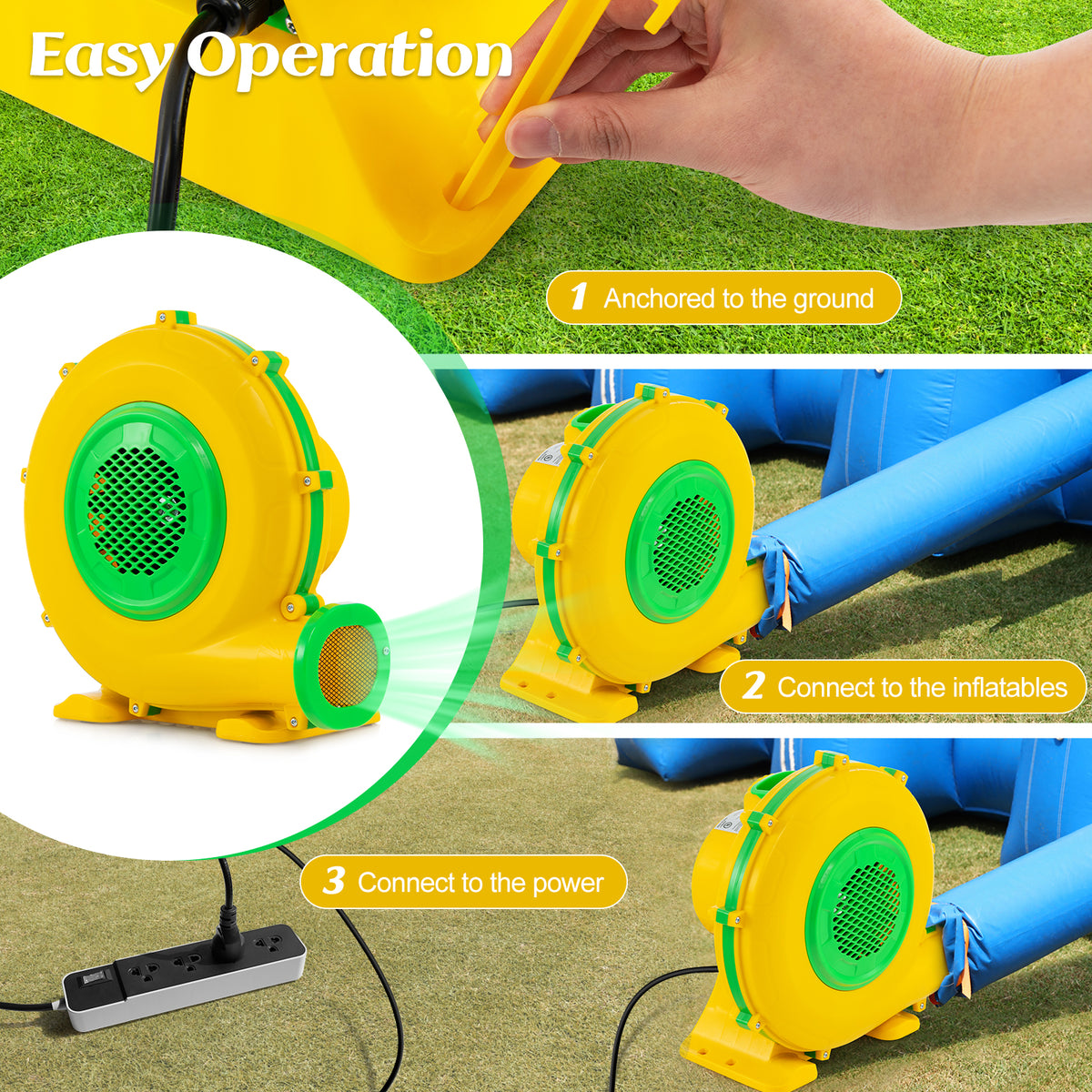750W 1 HP Electric Blower, 3250 PA Air Blower for Inflatables