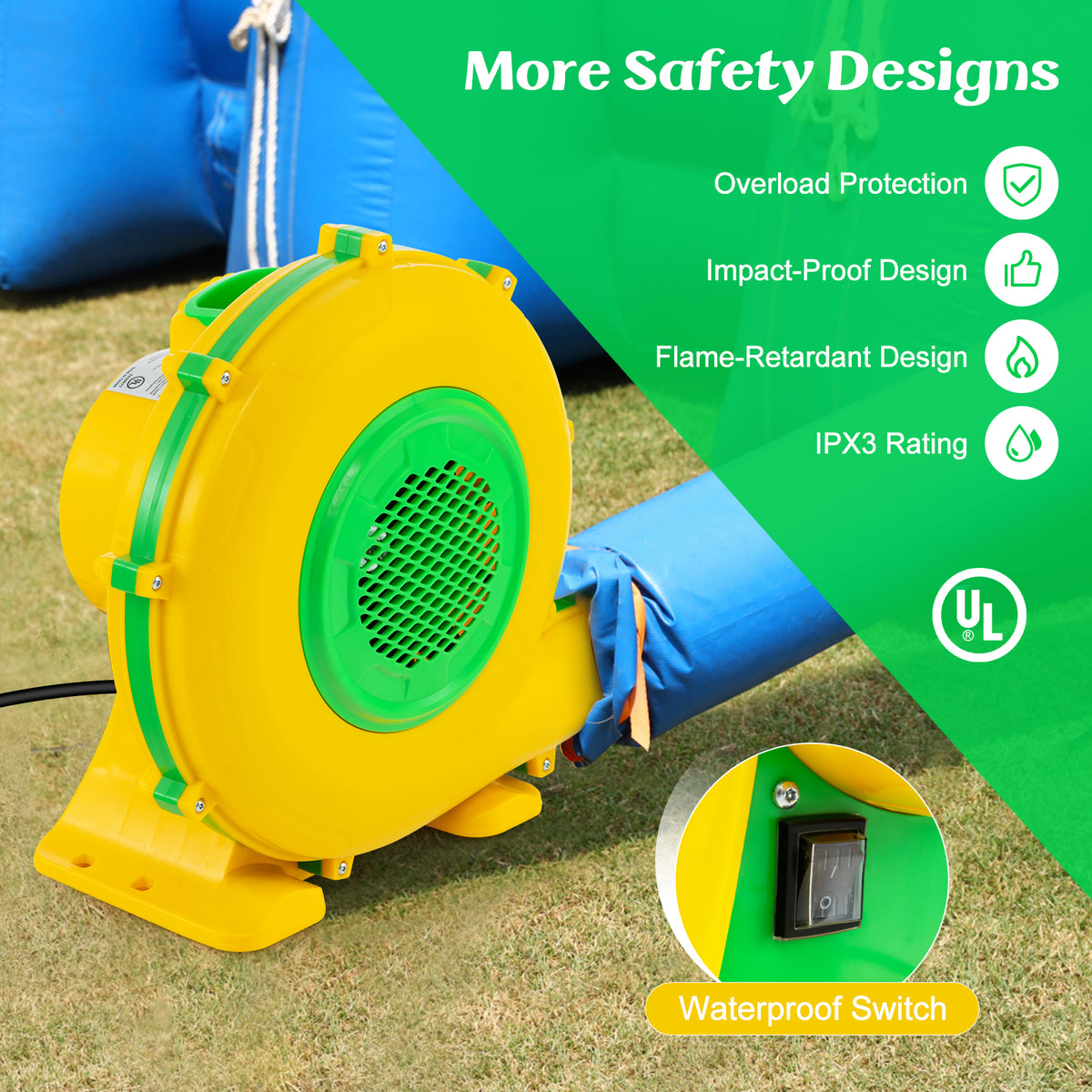 750W 1 HP Electric Blower, 3250 PA Air Blower for Inflatables