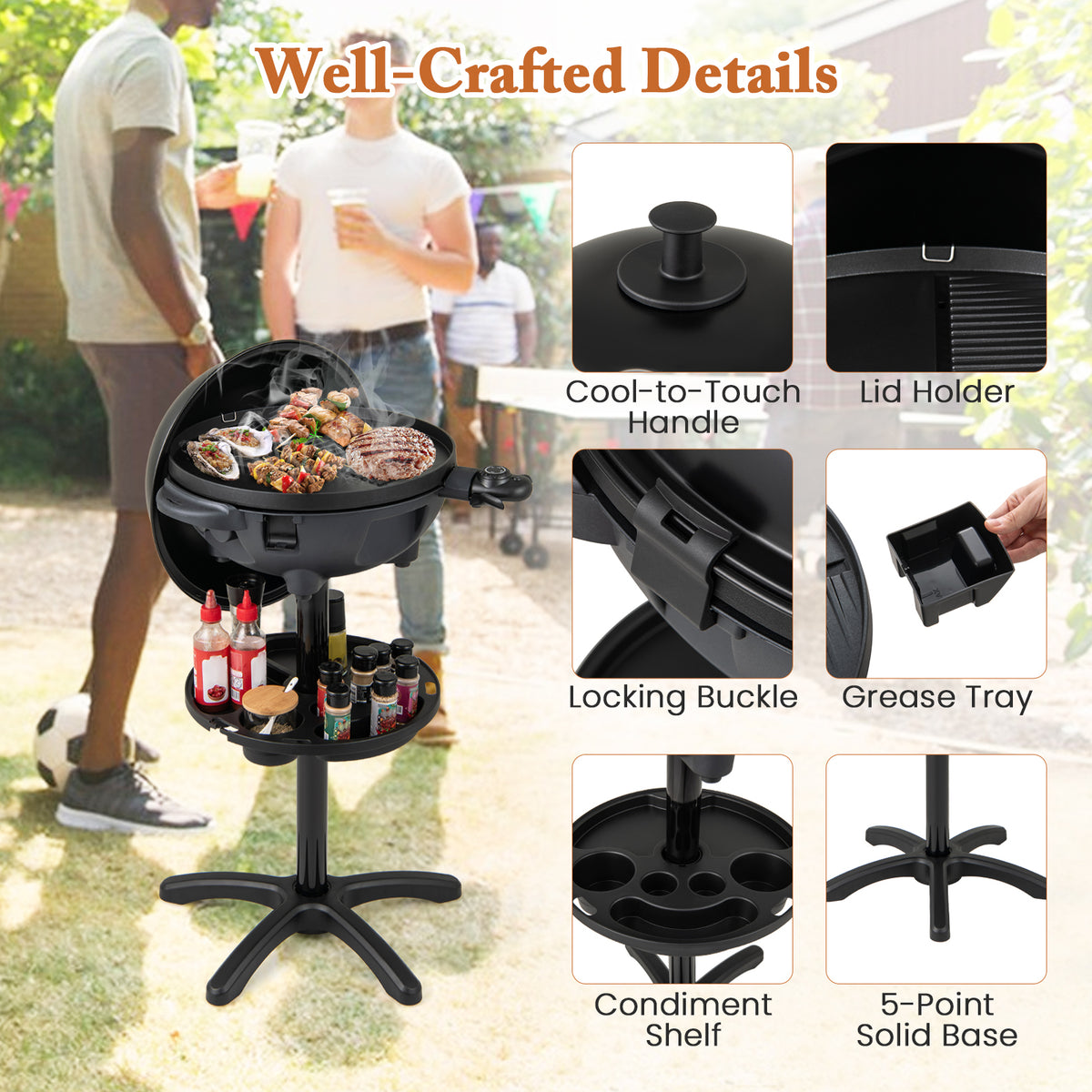 2000W Electric BBQ Grill with 2-Zone Non-Stick Grilling Plate