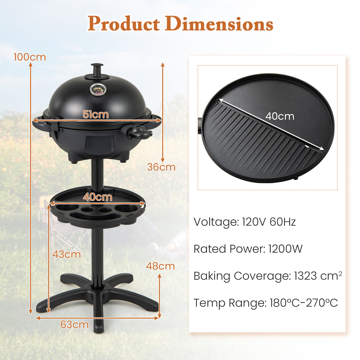 2000W Electric BBQ Grill with 2-Zone Non-Stick Grilling Plate