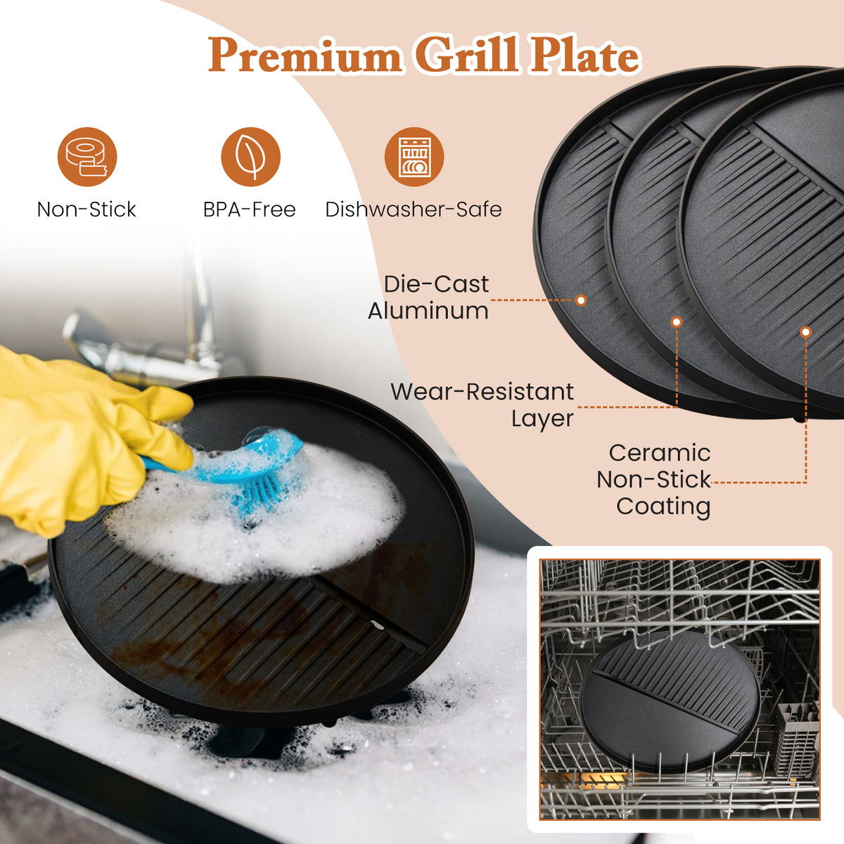 2000W Electric BBQ Grill with 2-Zone Non-Stick Grilling Plate