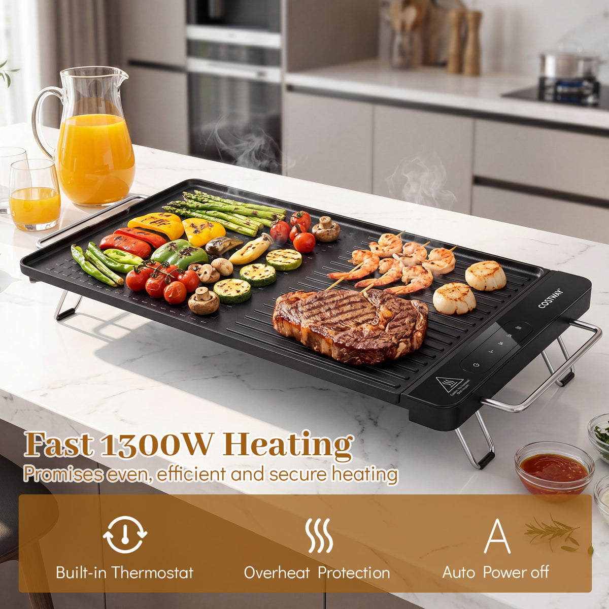 Electric Grill with Removable Touch Panel 1400W Indoor Griddle