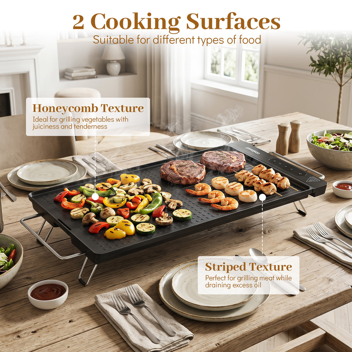 Electric Grill with Removable Touch Panel 1400W Indoor Griddle