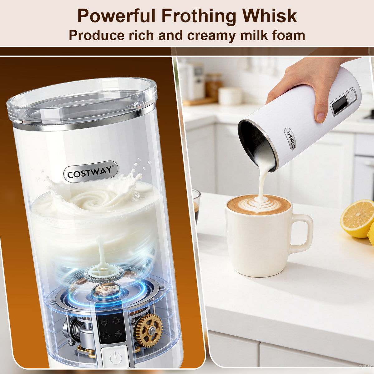 6-in-1 Electric Milk Frother Warm and Cold Foam Maker for Home Office