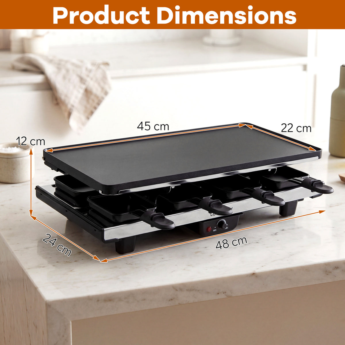 1400W Raclette Grill with Reversible Nonstick Plate for Parties