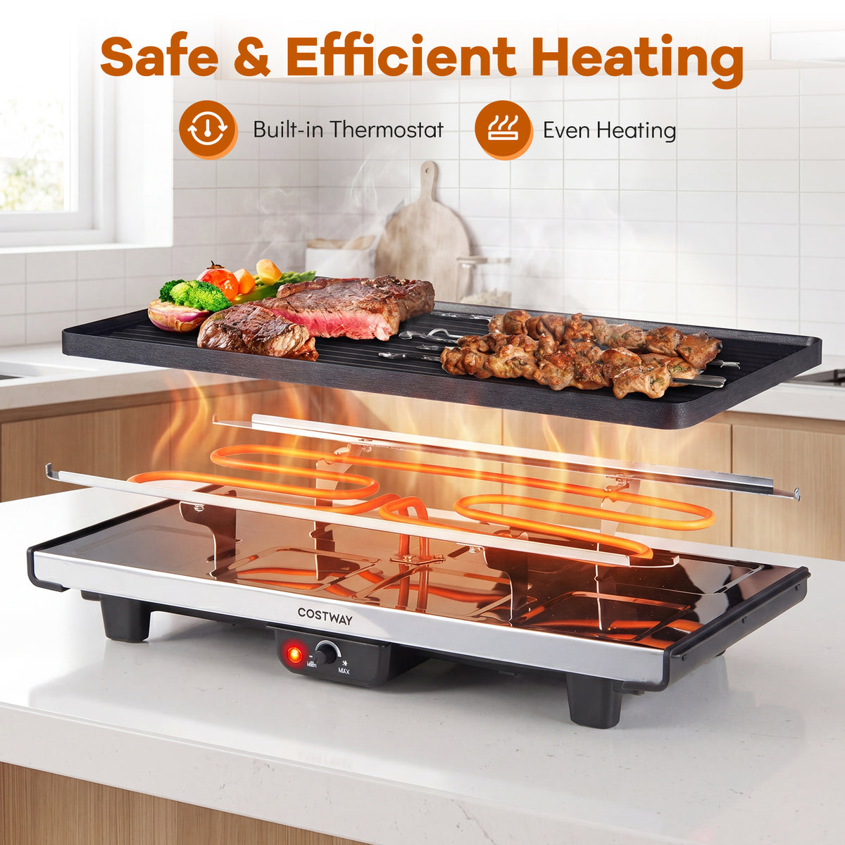 1400W Raclette Grill with Reversible Nonstick Plate for Parties