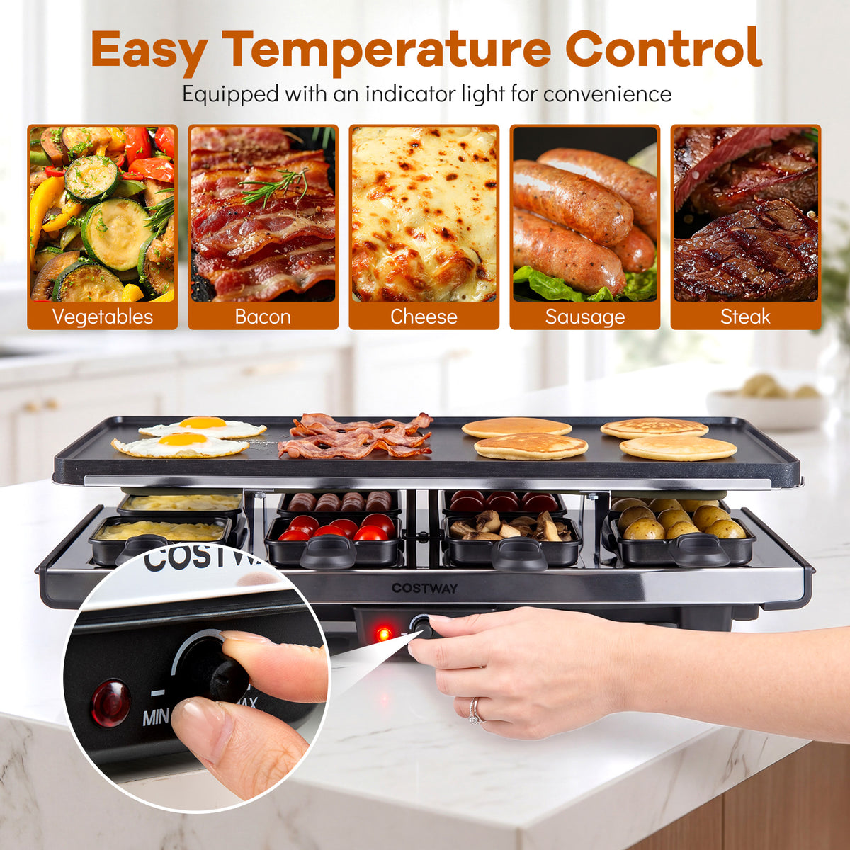 1400W Raclette Grill with Reversible Nonstick Plate for Parties
