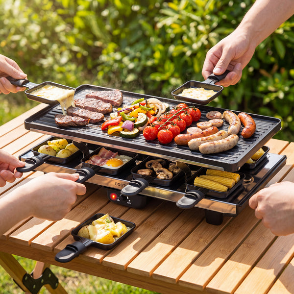 1400W Raclette Grill with Reversible Nonstick Plate for Parties