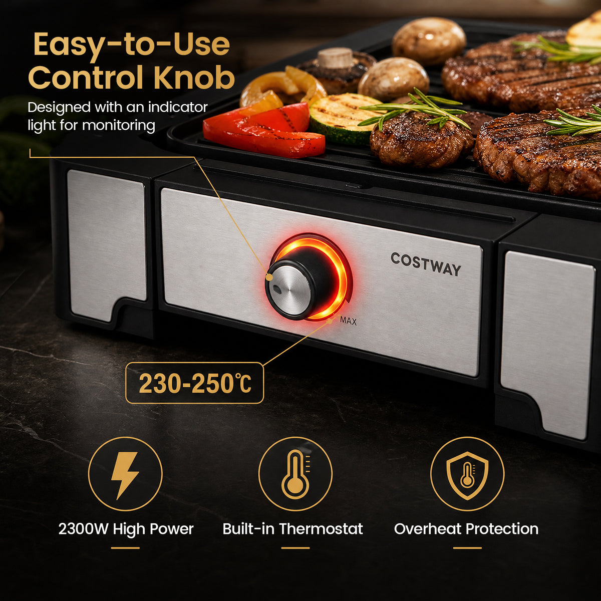 2300W Electric BBQ Grill and Griddle with Nonstick Cooking Plate
