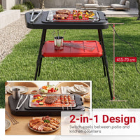 2000W 2-in-1 Electric Grill with Detachable Stand & Dual Plates Low-Smoke for Balcony