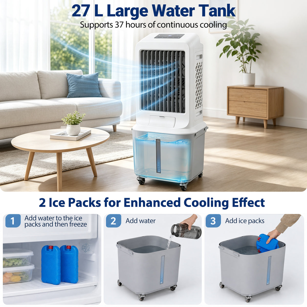 Evaporative Air Cooler with 27 L Large Water Tank