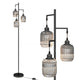 3-Light Floor Lamp Farmhouse Standing Tree Lamp with 3 Boho Lampshades