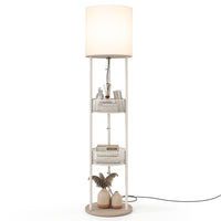 Modern Floor Lamp with 3-Tier Shelves and Pull Chain Switch