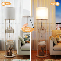 Modern Floor Lamp with 3-Tier Shelves and Pull Chain Switch