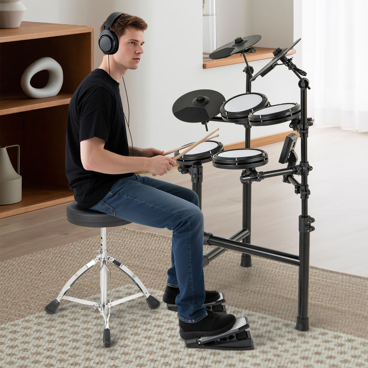 Electric Drum Set Foldable Drum Kit with 7 Inch Mesh Drum Pads