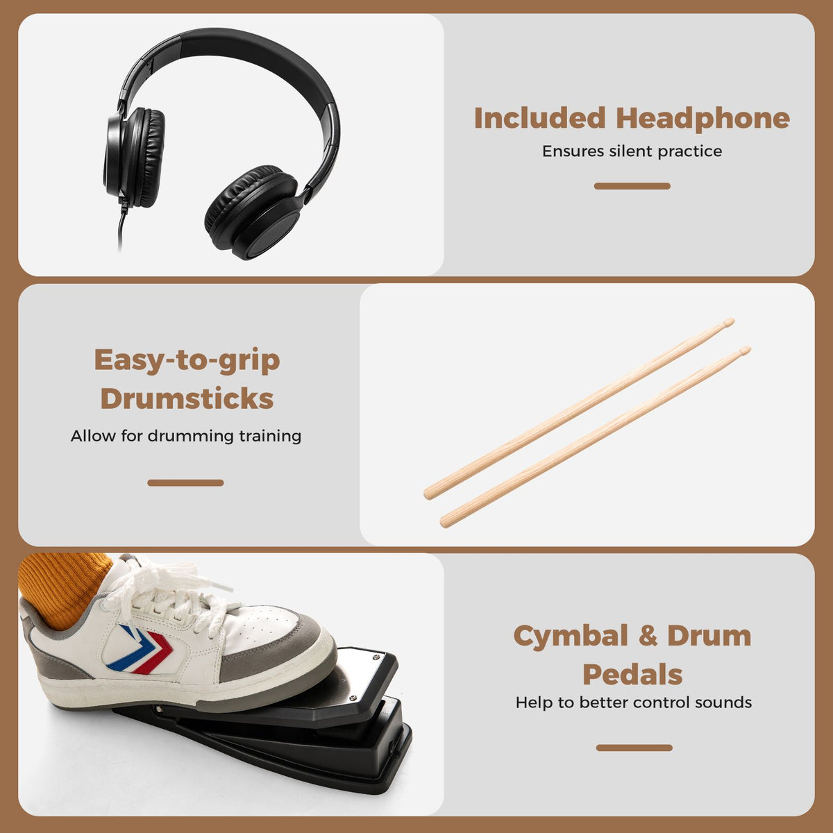 Electric Drum Set Foldable Drum Kit with 7 Inch Mesh Drum Pads