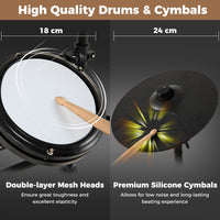 Electric Drum Set Foldable Drum Kit with 7 Inch Mesh Drum Pads