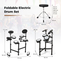 Electric Drum Set Foldable Drum Kit with 7 Inch Mesh Drum Pads
