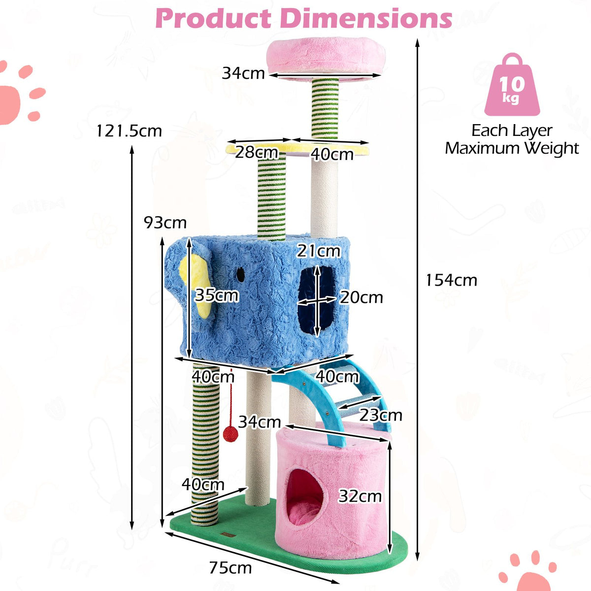 Elephant Themed Cat Tree with 2 Condos and Scratching Posts