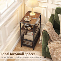 3-Tier Industrial End Table with Charging Station USB Ports