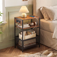 3-Tier Industrial End Table with Charging Station USB Ports